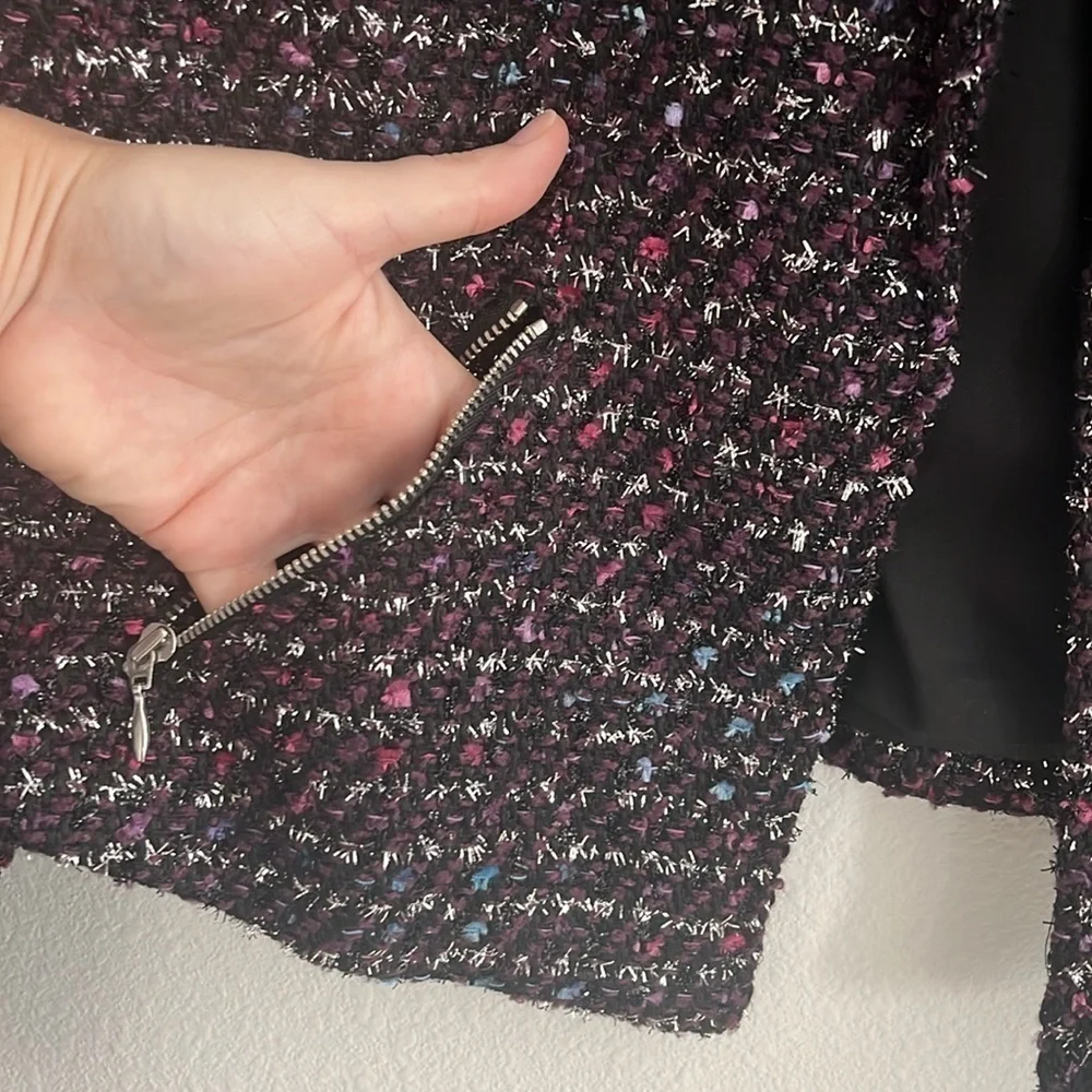 Chicos Purple Tweed Metallic Jacket Size 8